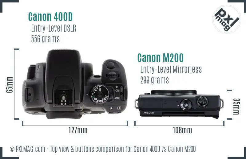 Canon 400D vs Canon M200 top view buttons comparison
