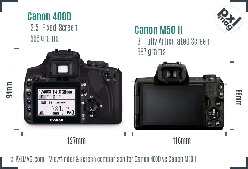 Canon 400D vs Canon M50 II Screen and Viewfinder comparison