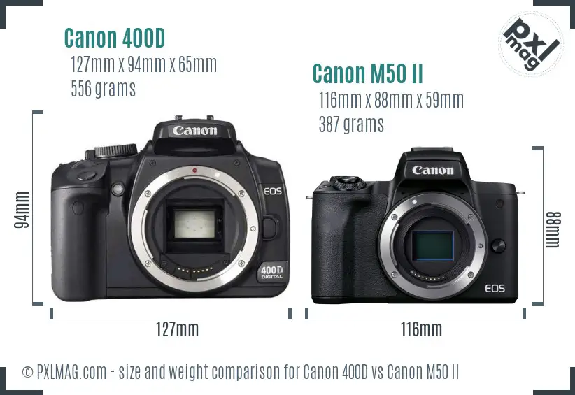 Canon 400D vs Canon M50 II size comparison