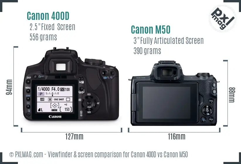Canon 400D vs Canon M50 Screen and Viewfinder comparison Canon 400D vs Canon M50 Screen and Viewfinder comparison
