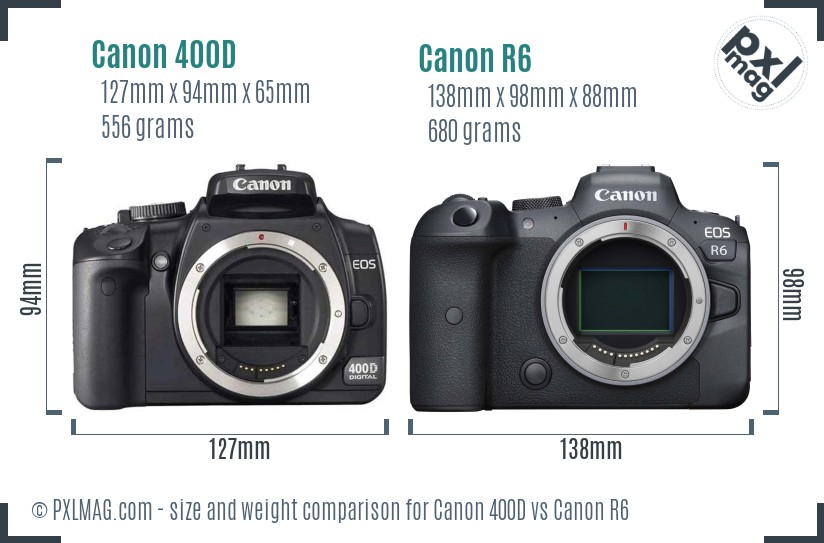 Canon 400D vs Canon R6 size comparison Canon 400D vs Canon R6 size comparison