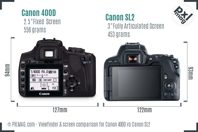 Canon 400D vs Canon SL2 Screen and Viewfinder comparison