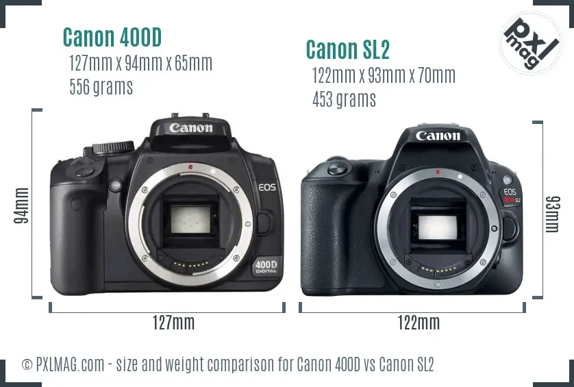 Canon 400D vs Canon SL2 size comparison