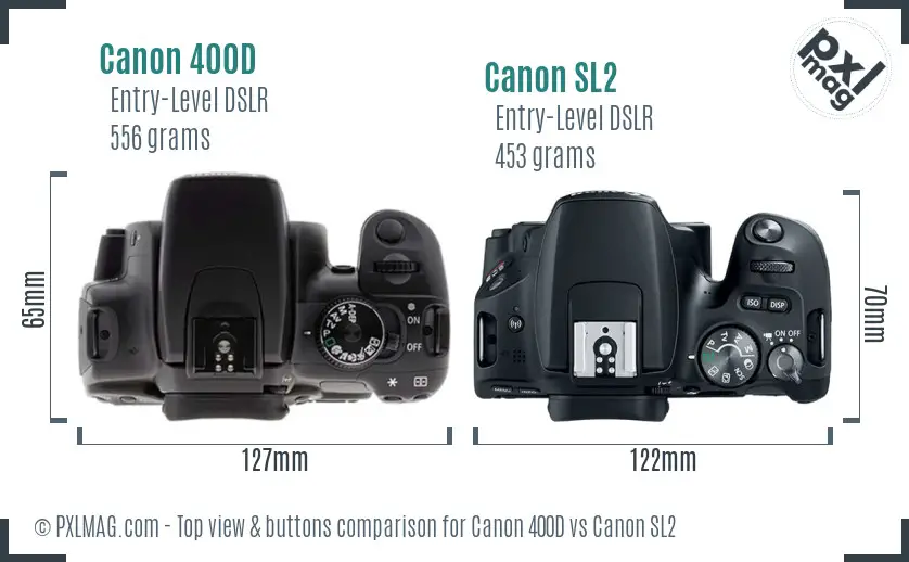 Canon 400D vs Canon SL2 top view buttons comparison