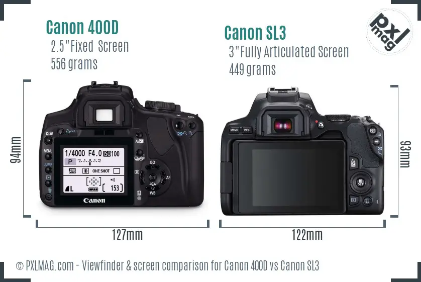 Canon 400D vs Canon SL3 Screen and Viewfinder comparison
