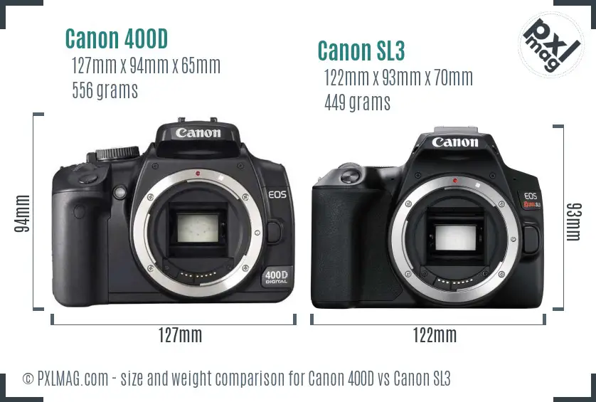 Canon 400D vs Canon SL3 size comparison