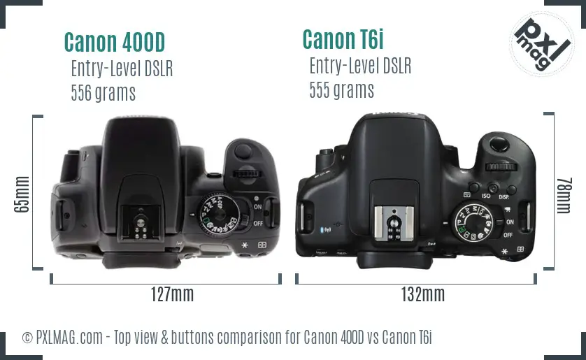 Canon 400D vs Canon T6i top view buttons comparison