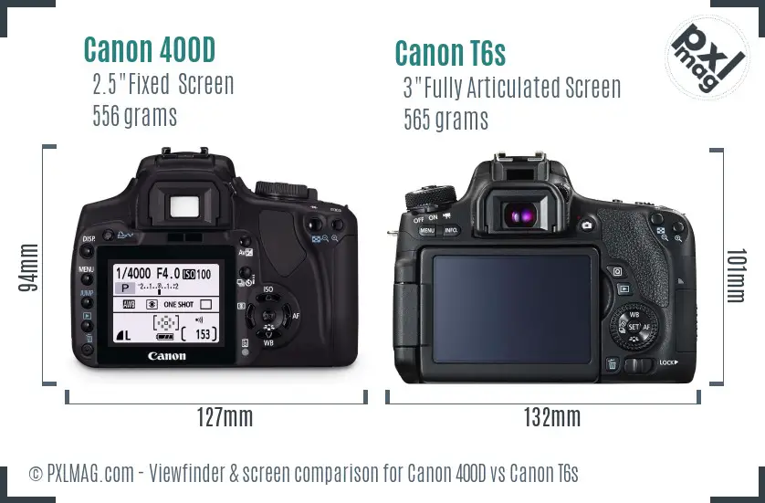 Canon 400D vs Canon T6s Screen and Viewfinder comparison