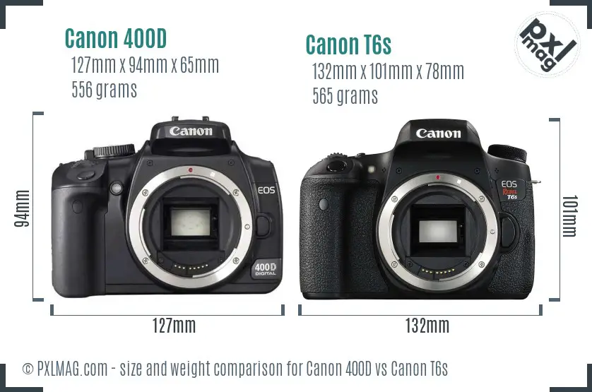 Canon 400D vs Canon T6s size comparison