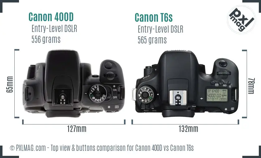 Canon 400D vs Canon T6s top view buttons comparison
