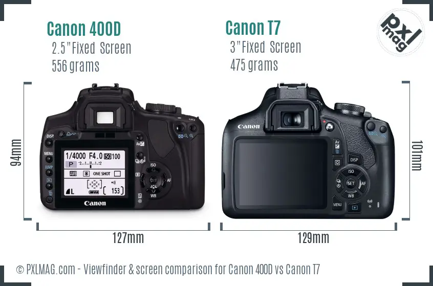 Canon 400D vs Canon T7 Screen and Viewfinder comparison