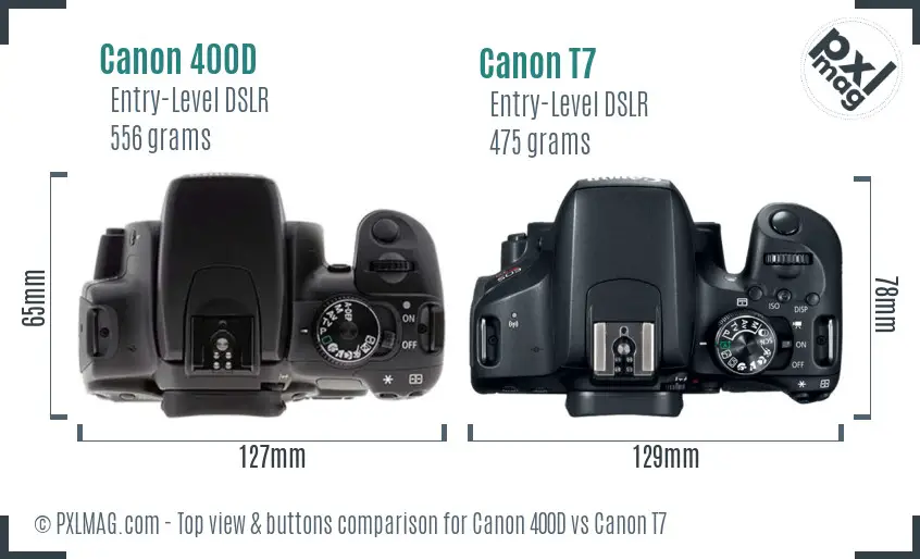 Canon 400D vs Canon T7 top view buttons comparison
