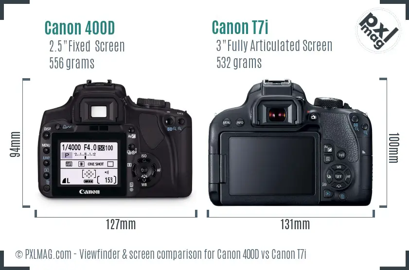 Canon 400D vs Canon T7i Screen and Viewfinder comparison