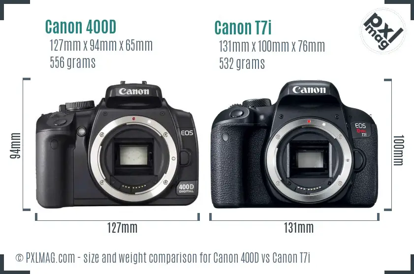 Canon 400D vs Canon T7i size comparison