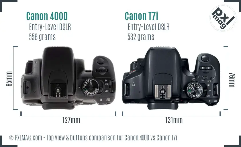 Canon 400D vs Canon T7i top view buttons comparison