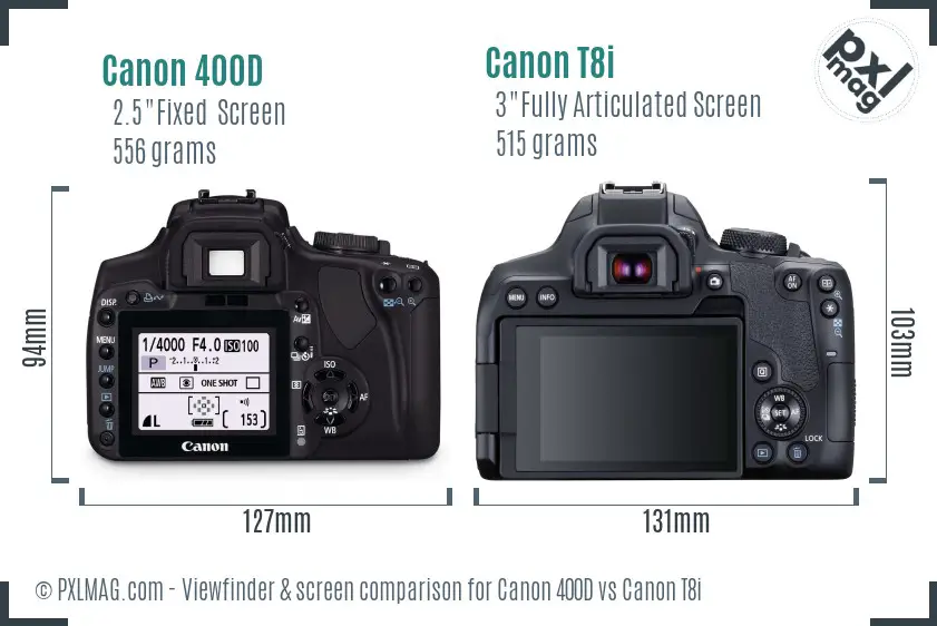 Canon 400D vs Canon T8i Screen and Viewfinder comparison