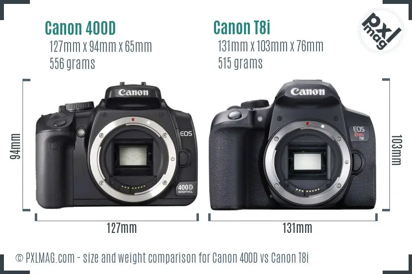 Canon 400D vs Canon T8i size comparison
