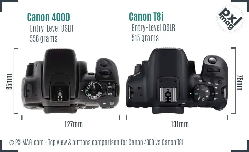 Canon 400D vs Canon T8i top view buttons comparison