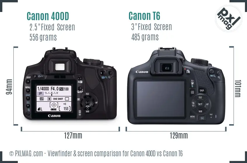 Canon 400D vs Canon T6 Screen and Viewfinder comparison