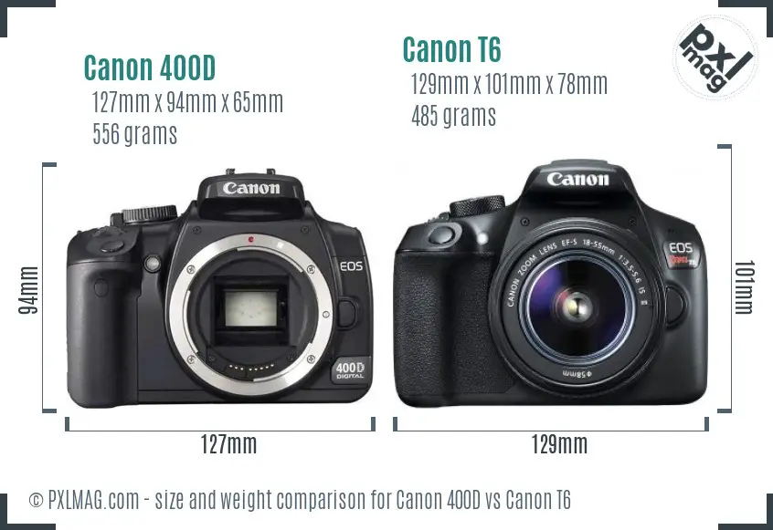 Canon 400D vs Canon T6 size comparison
