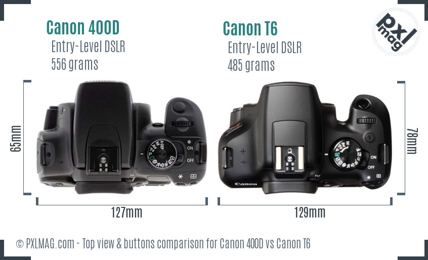 Canon 400D vs Canon T6 top view buttons comparison