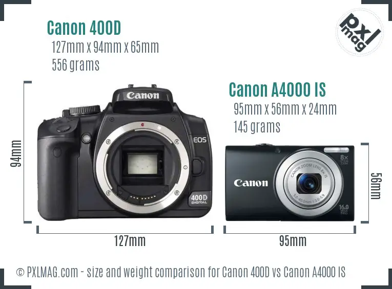 Canon 400D vs Canon A4000 IS size comparison
