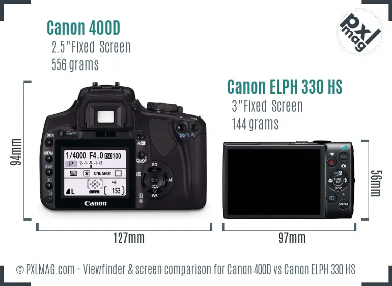 Canon 400D vs Canon ELPH 330 HS Screen and Viewfinder comparison