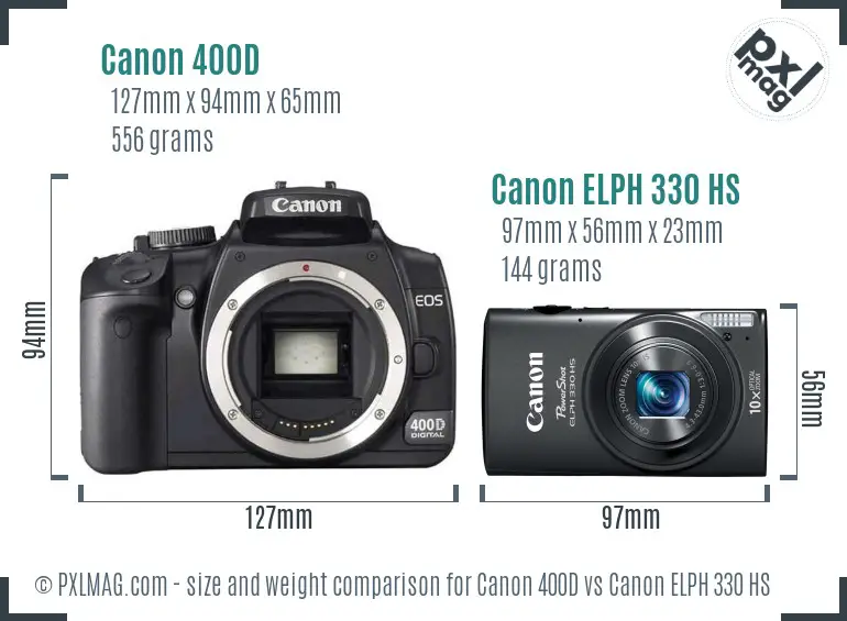 Canon 400D vs Canon ELPH 330 HS size comparison