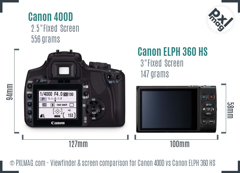 Canon 400D vs Canon ELPH 360 HS Screen and Viewfinder comparison