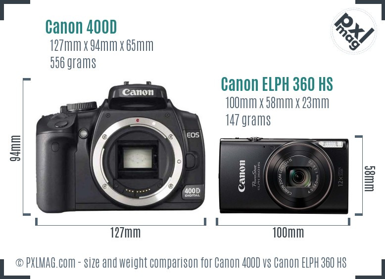 Canon 400D vs Canon ELPH 360 HS size comparison