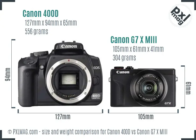 Canon 400D vs Canon G7 X MIII size comparison