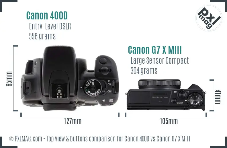 Canon 400D vs Canon G7 X MIII top view buttons comparison