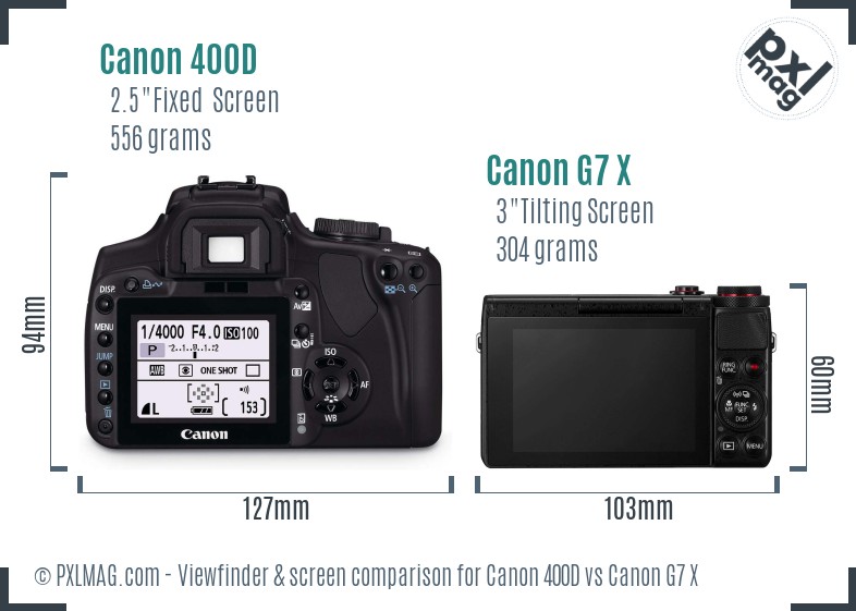 Canon 400D vs Canon G7 X Screen and Viewfinder comparison