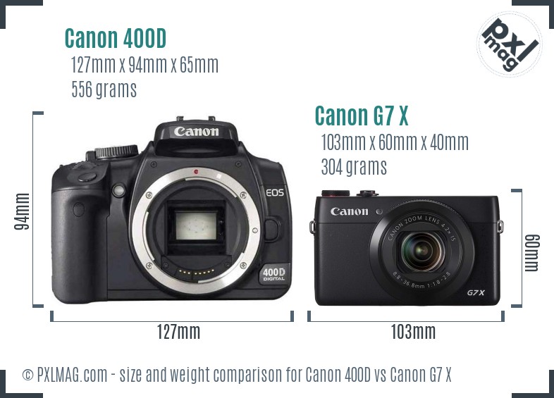 Canon 400D vs Canon G7 X size comparison