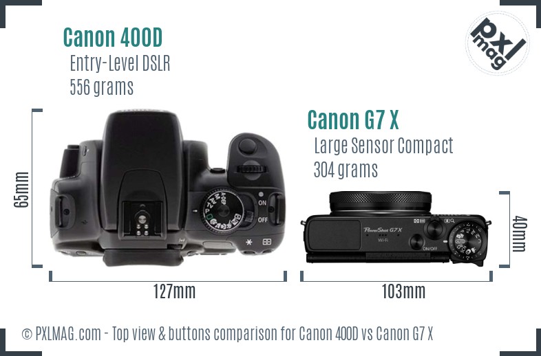 Canon 400D vs Canon G7 X top view buttons comparison