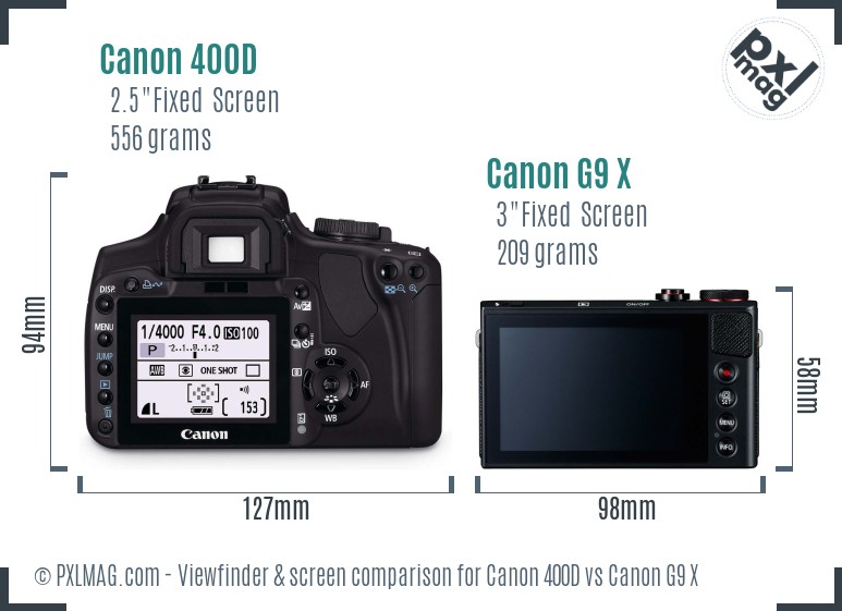 Canon 400D vs Canon G9 X Screen and Viewfinder comparison