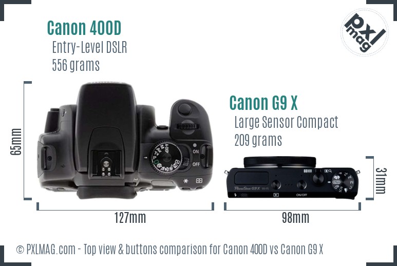 Canon 400D vs Canon G9 X top view buttons comparison