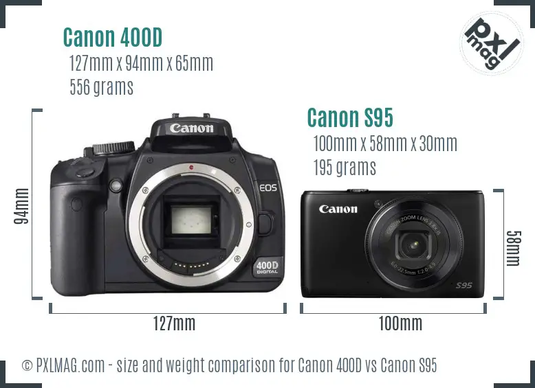 Canon 400D vs Canon S95 size comparison Canon 400D vs Canon S95 size comparison