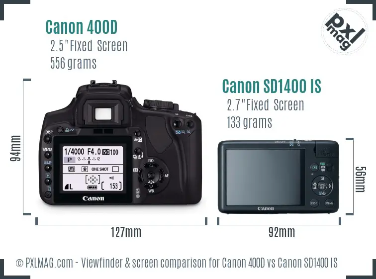 Canon 400D vs Canon SD1400 IS Screen and Viewfinder comparison Canon 400D vs Canon SD1400 IS Screen and Viewfinder comparison