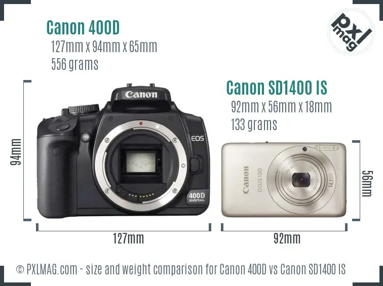 Canon 400D vs Canon SD1400 IS size comparison Canon 400D vs Canon SD1400 IS size comparison