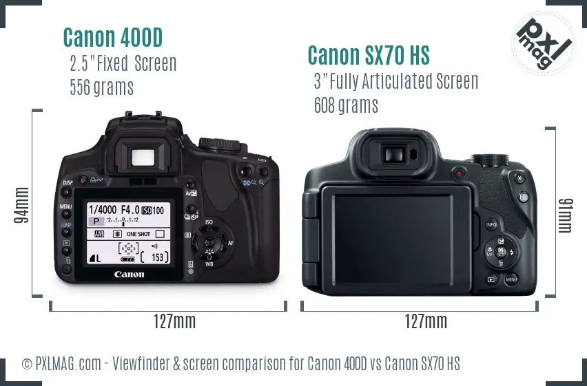 Canon 400D vs Canon SX70 HS Screen and Viewfinder comparison