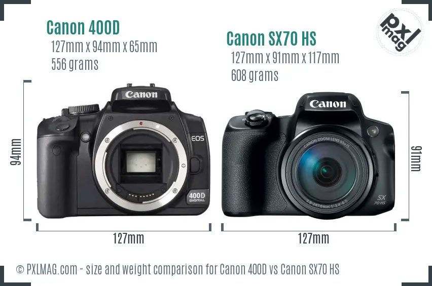 Canon 400D vs Canon SX70 HS size comparison