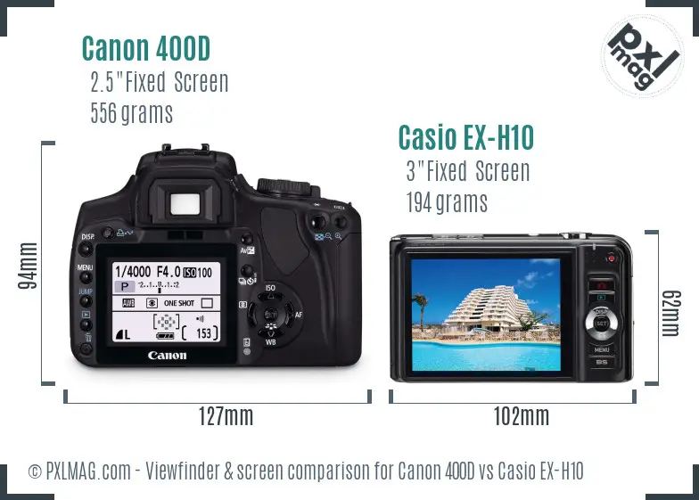 Canon 400D vs Casio EX-H10 Screen and Viewfinder comparison Canon 400D vs Casio EX-H10 Screen and Viewfinder comparison