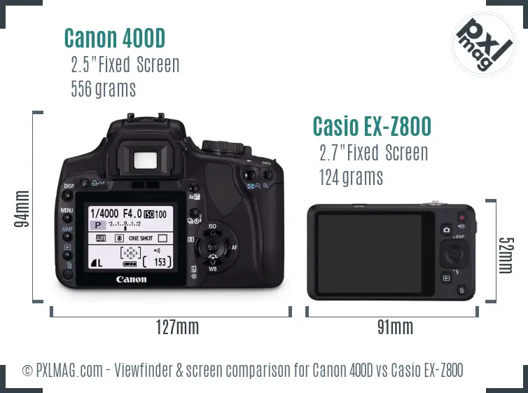 Canon 400D vs Casio EX-Z800 Screen and Viewfinder comparison
