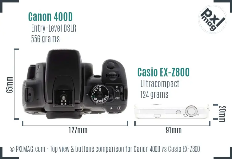 Canon 400D vs Casio EX-Z800 top view buttons comparison