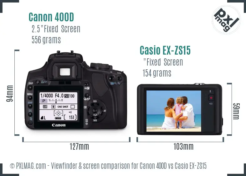 Canon 400D vs Casio EX-ZS15 Screen and Viewfinder comparison