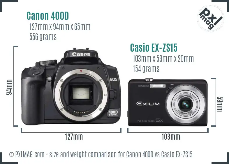 Canon 400D vs Casio EX-ZS15 size comparison