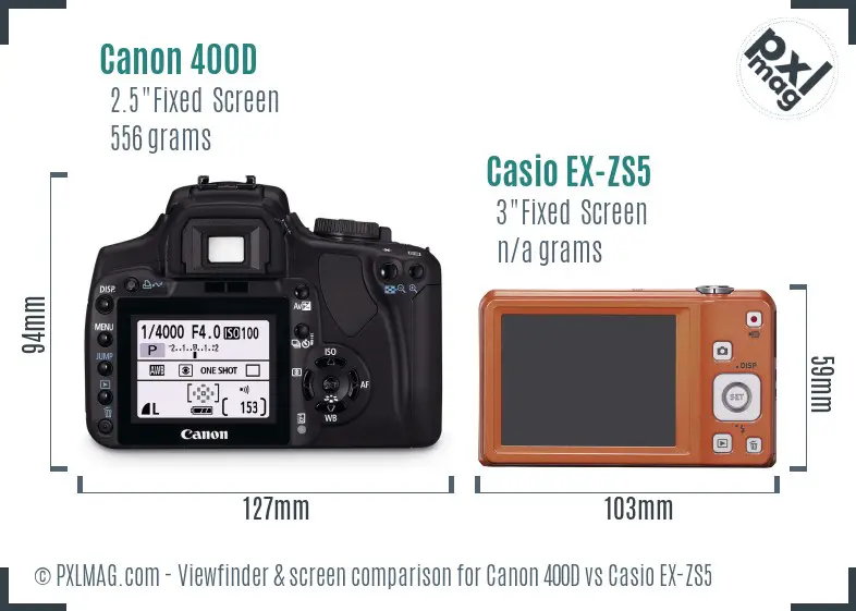 Canon 400D vs Casio EX-ZS5 Screen and Viewfinder comparison Canon 400D vs Casio EX-ZS5 Screen and Viewfinder comparison