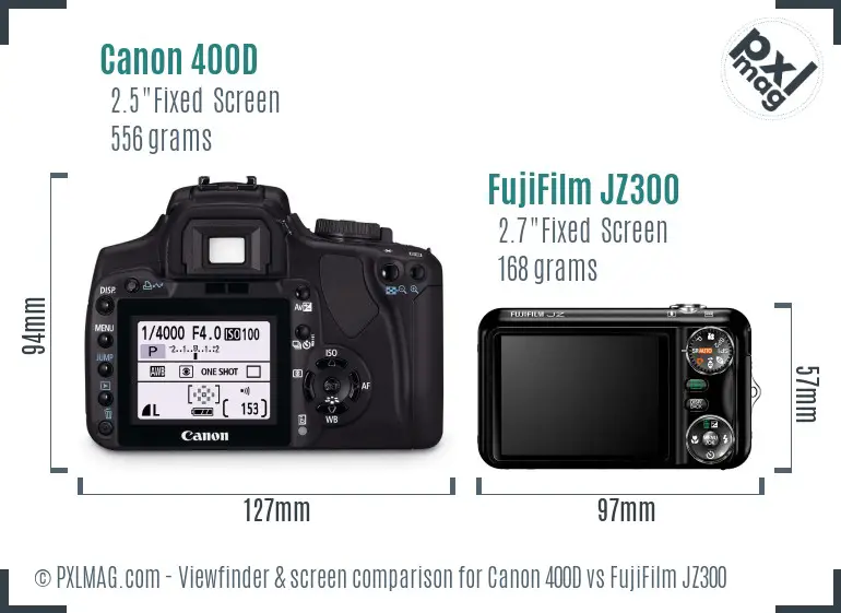 Canon 400D vs FujiFilm JZ300 Screen and Viewfinder comparison
