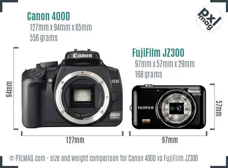Canon 400D vs FujiFilm JZ300 size comparison